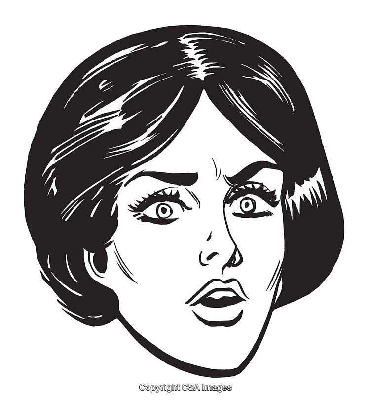 Retro Illustration of Woman Showing Astonishment or Concern in Black and White