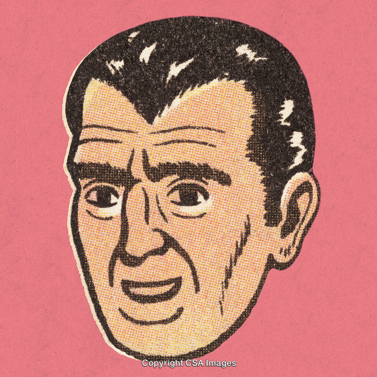 Vintage Comic Book Illustration of a Male Portrait on Pink Background