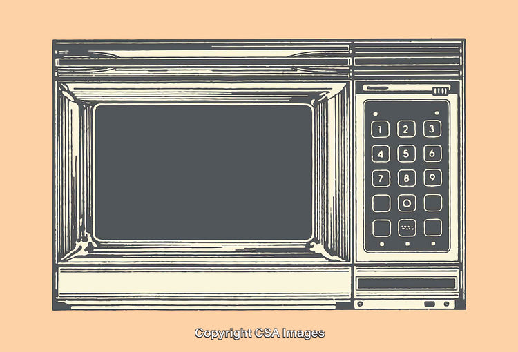 Vintage Line Art of a Retro Microwave on a Beige Background