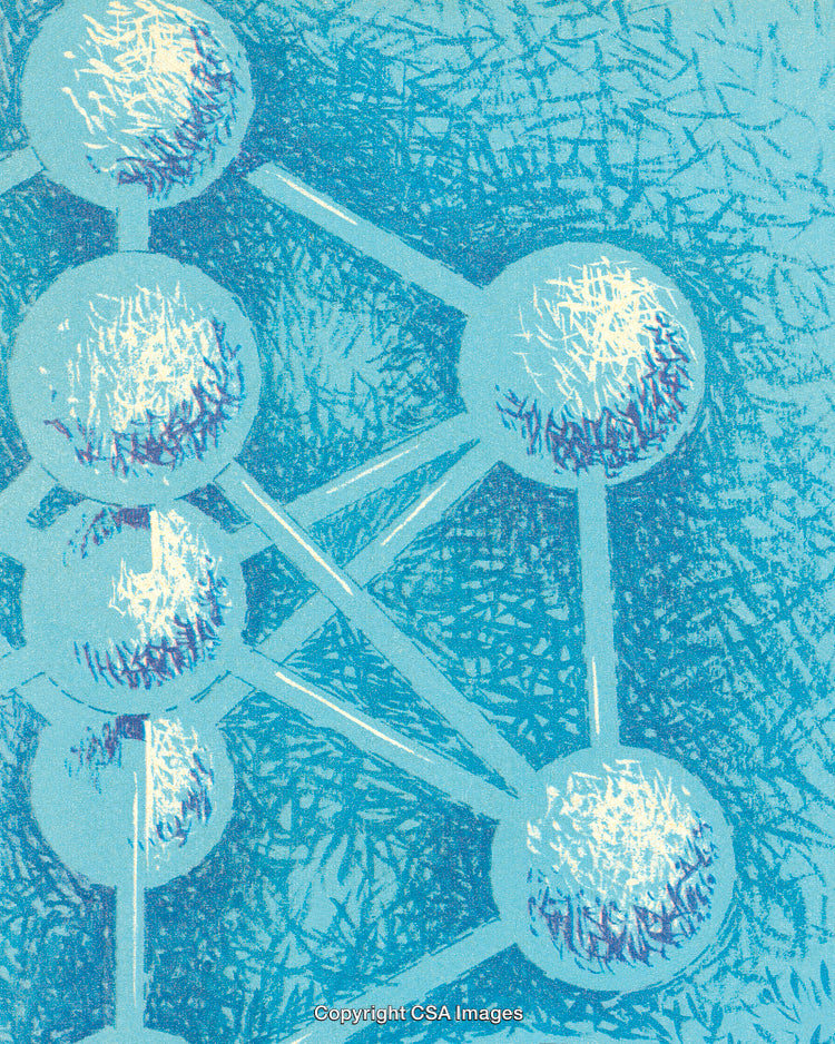 Abstract Blue Illustration of Molecular Structure with Spheres and Lines