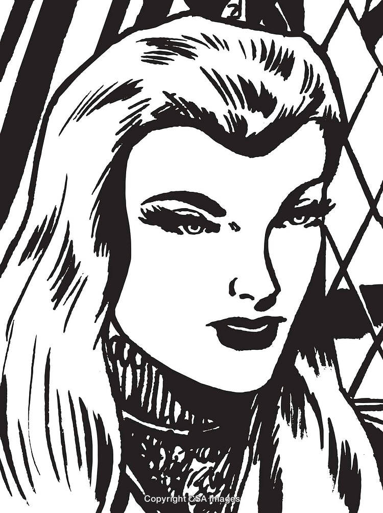 Stylized Black-and-White Illustration of a Woman's Face in Retro Style