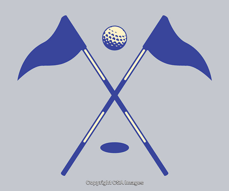 Minimalist Golf-Themed Illustration Featuring Flags and Ball Elements