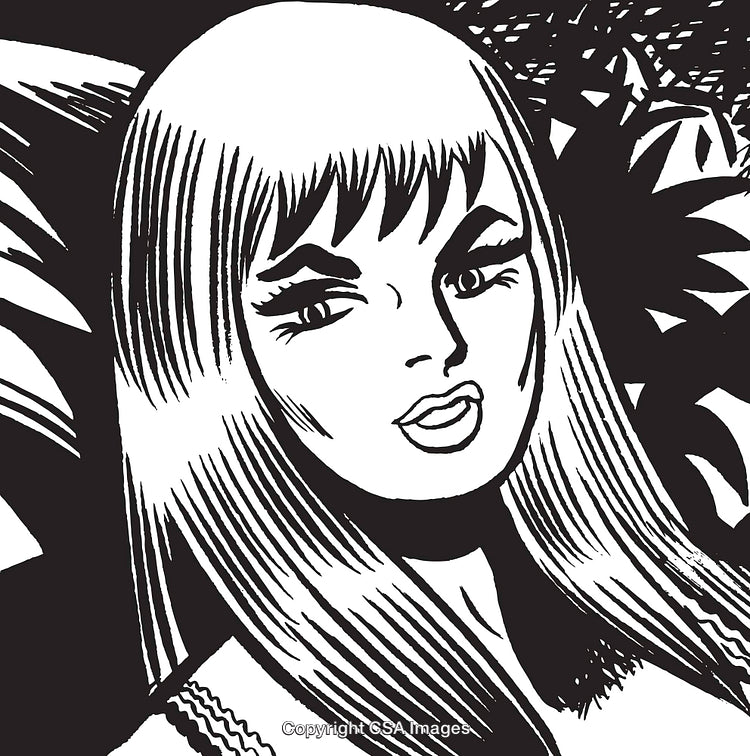 Black and White Pop Art Illustration of a Woman's Glamorous Face