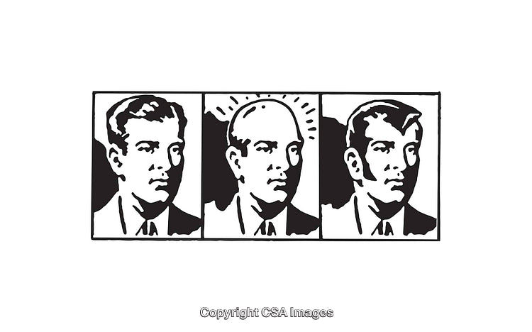 Black and White Line Art of Three Male Figures in a Triptych Format