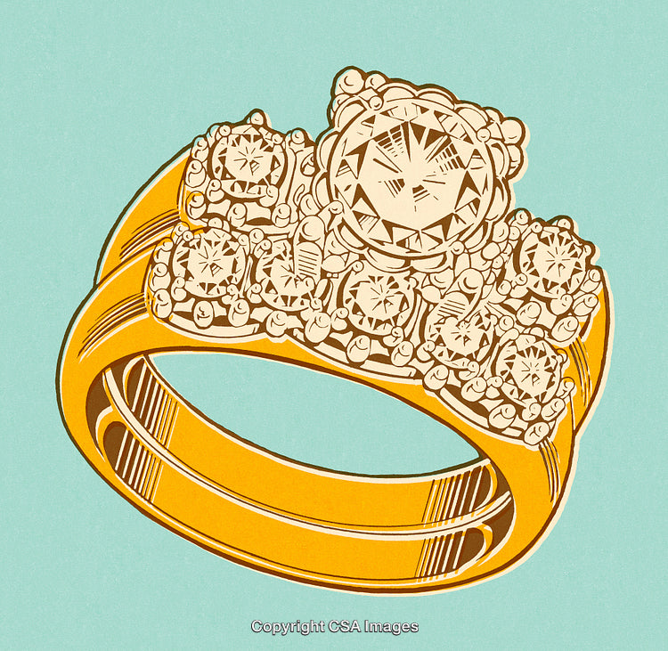 Elegant Illustration of a Golden Diamond Ring on Colorful Background