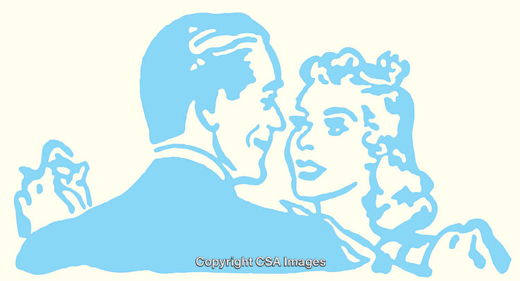 Vintage Style Illustration of a Romantic Couple in Blue Line Art