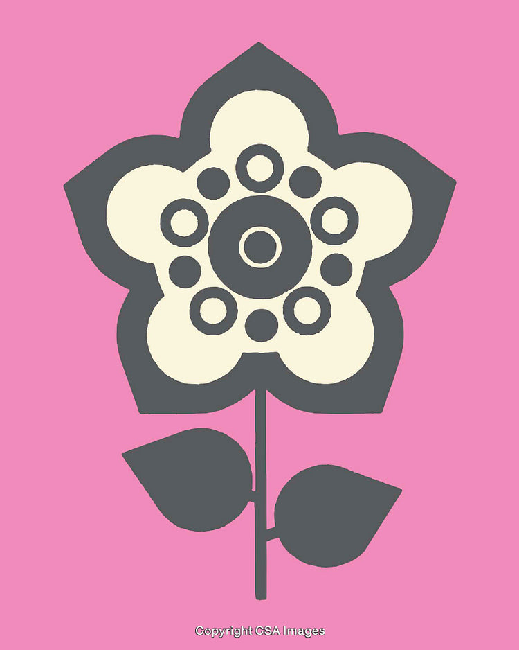 Symmetrical Flower Design on Pink Background in Line Art Style
