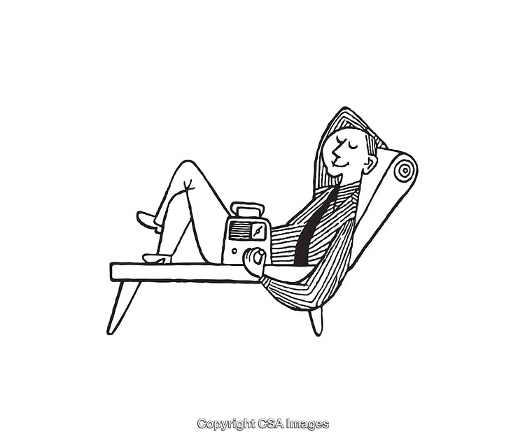 Illustration of a Person Relaxing on a Chair with a Radio