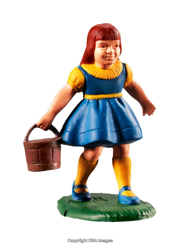 Colorful Lady Figurine Holding a Basket on a Grass Base