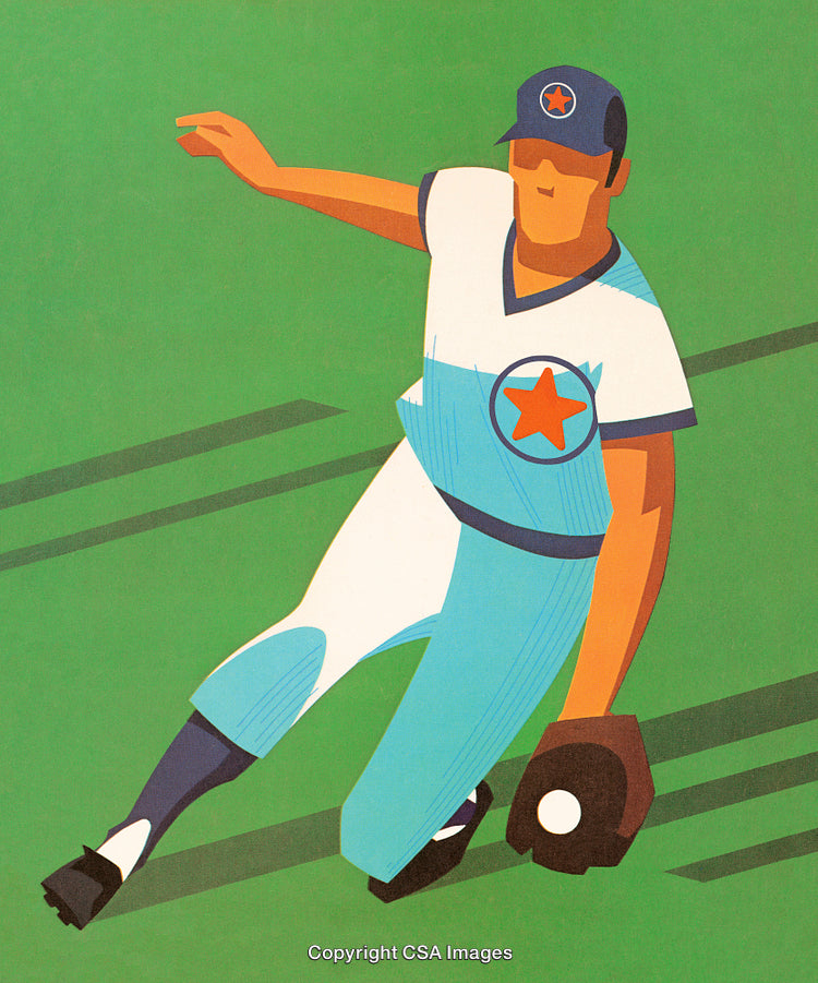 Illustrated Baseball Player Acting In A Dynamic Sports Pose on Field