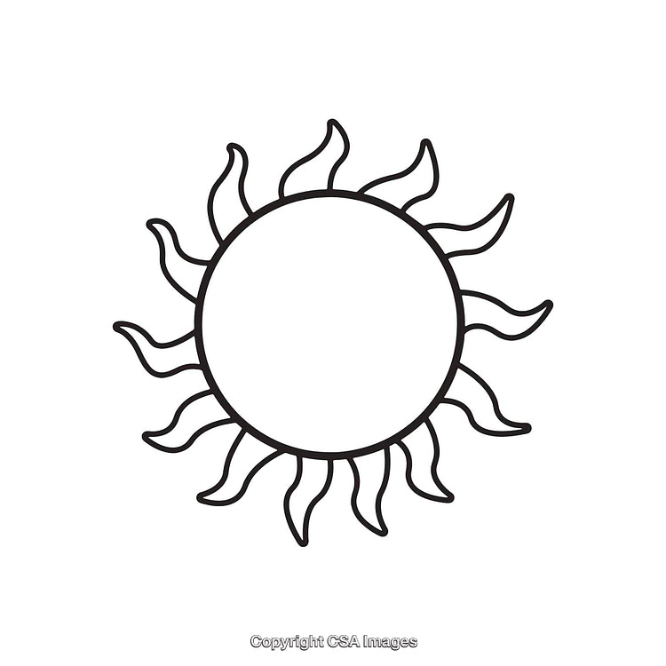 Simple Black and White Abstract Sun with Radiating Swirls