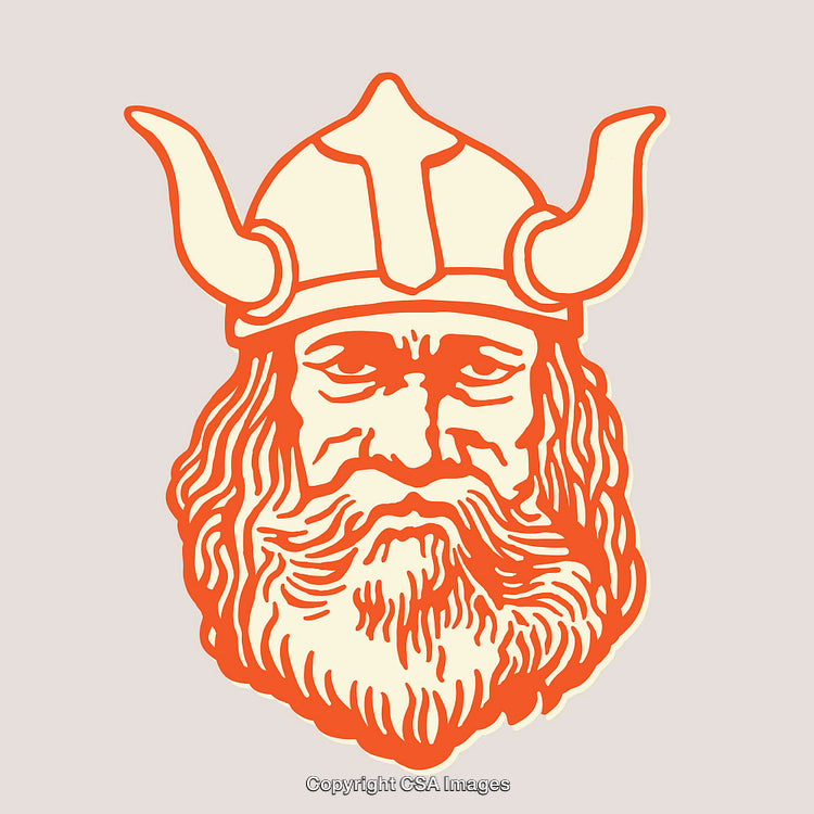 Viking Warrior Head Illustration in Vintage Line Art Style