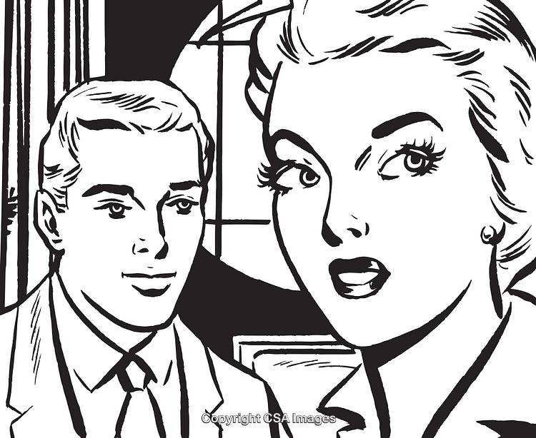 Retro Style Illustration of a Conversation Between a Man and a Woman