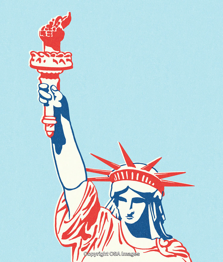 Stylized Illustration of the Statue of Liberty in Patriotic Colors