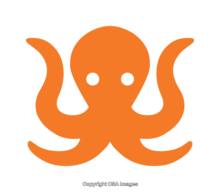 Orange Octopus Icon with Minimalist Graphic Design on White Background