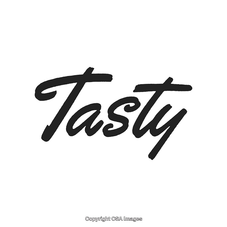 Close-Up Handwritten 'Tasty' Text in Bold Black Script Font Style