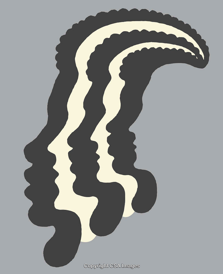 Abstract Silhouetted Faces in Layered Artistic Composition