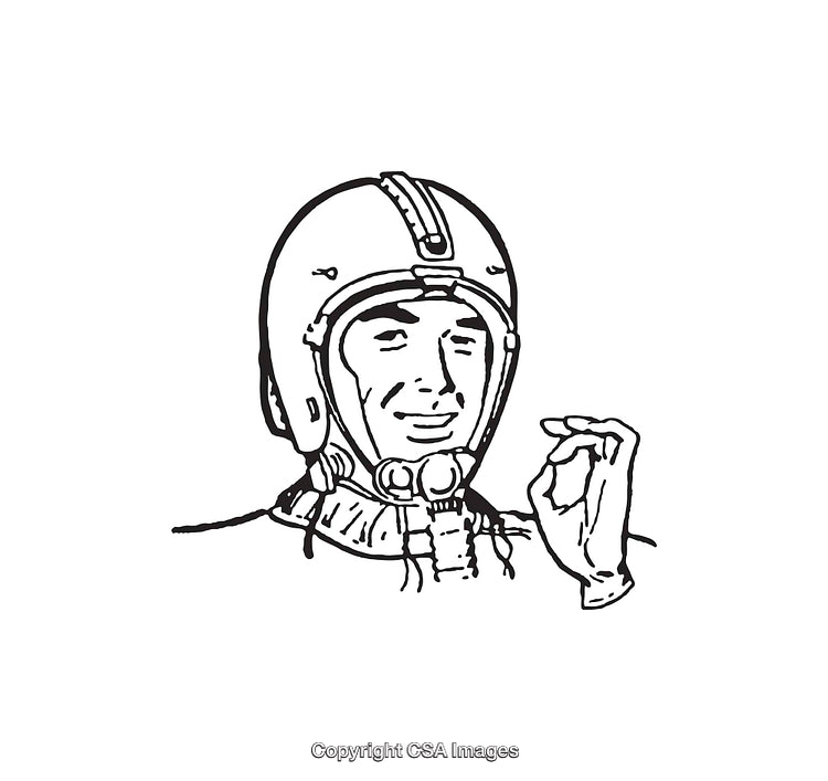 Black And White Line Art of a Happy Pilot Giving an Okay Gesture