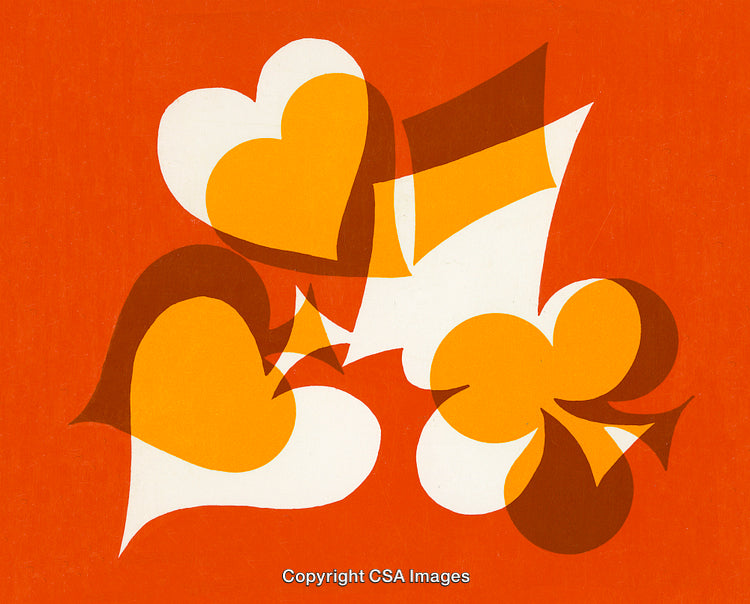 Abstract Art Depicting Vibrant Card Suit Shapes in Warm Tones