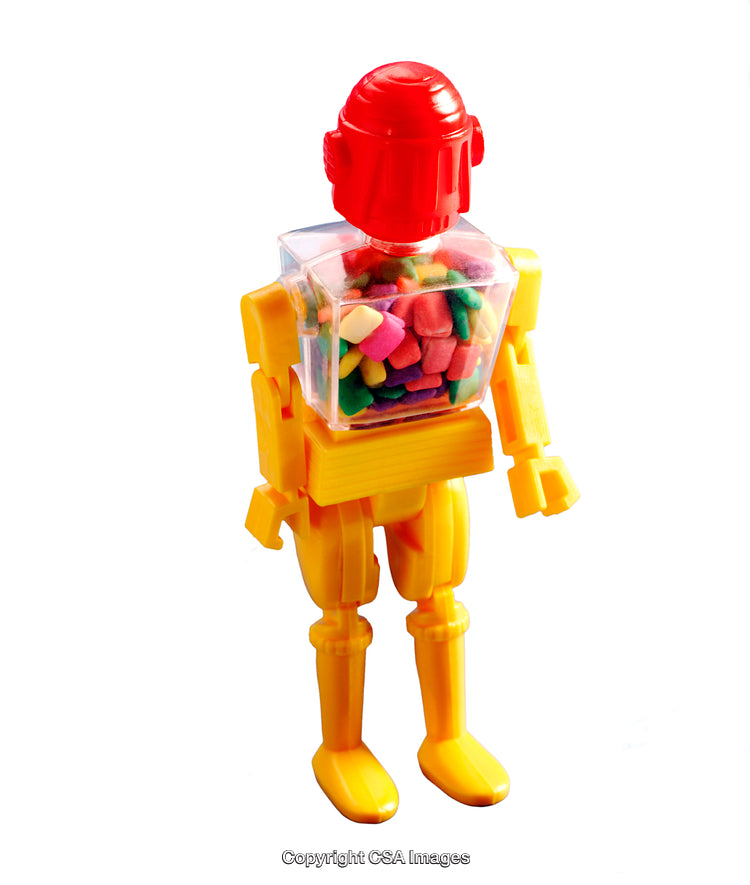 Colorful Plastic Toy Robot Dispenser Filled With Small Candy Pieces