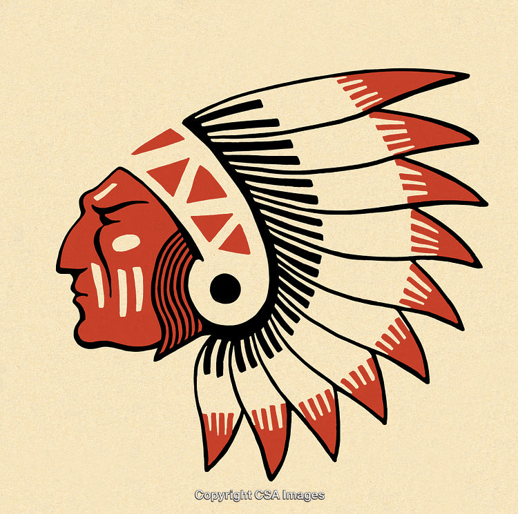 Traditional Native American Illustration Featuring Feathered Headdress Design Art