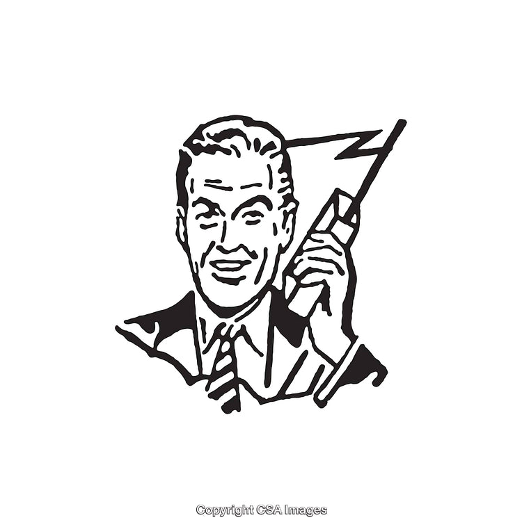 Vintage Illustration of a Man Using a Lightning Bolt Device