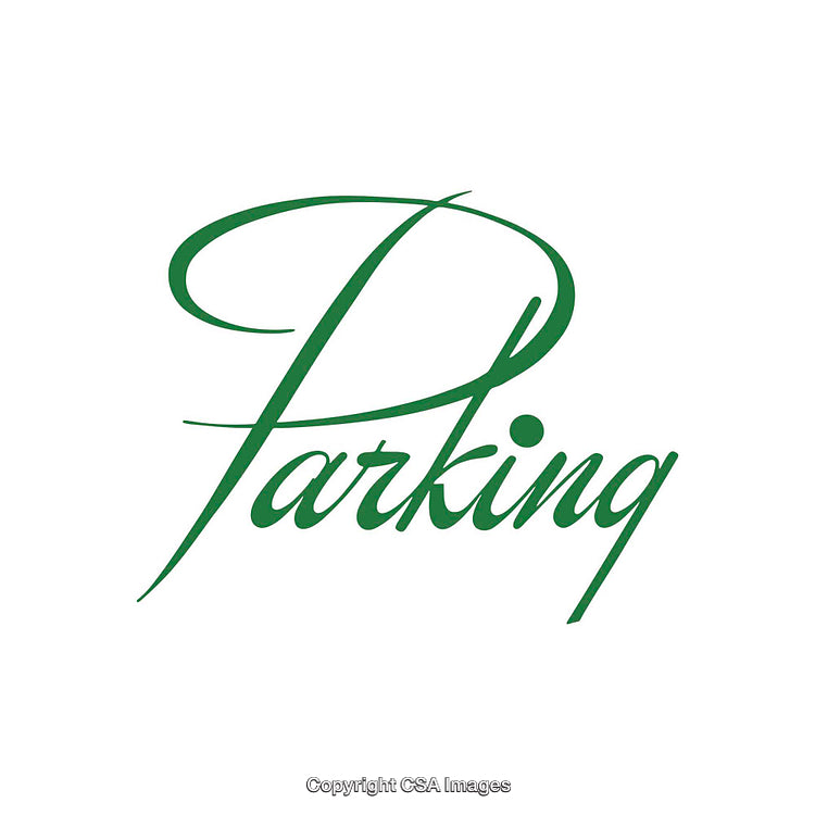 Elegant Green Cursive Lettering On White Background Representing Parking