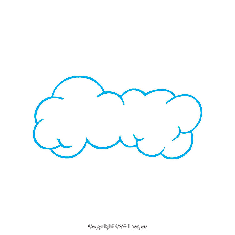 Blue Line Drawing of a Cloud Isolated on a White Background