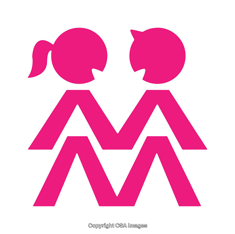 Pink Icon of Two Stylized Figures Facing Each Other