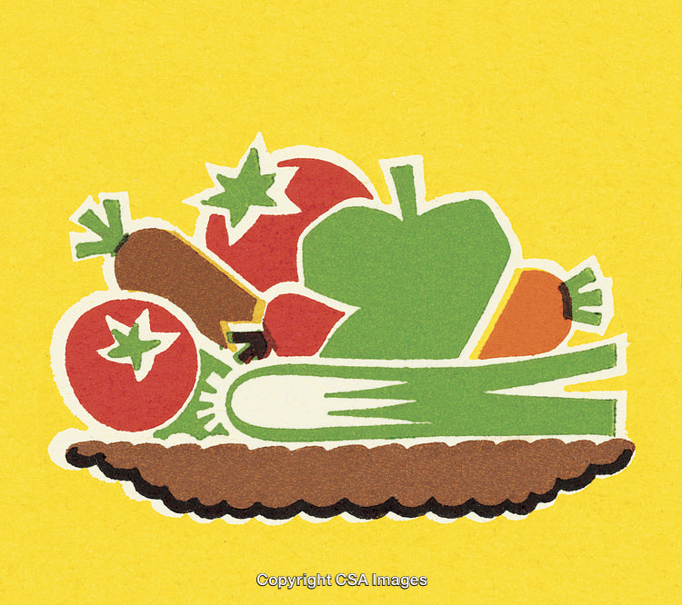 Colorful Illustration of Fresh Vegetables on a Bright Yellow Background