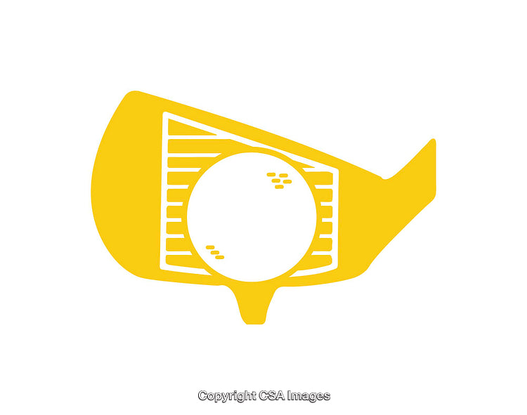 Yellow Golf Driver Icon with Golf Ball on a Clean White Background