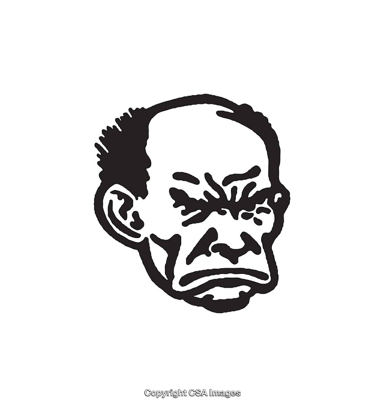 Black and White Line Art of a Stern Face Illustration