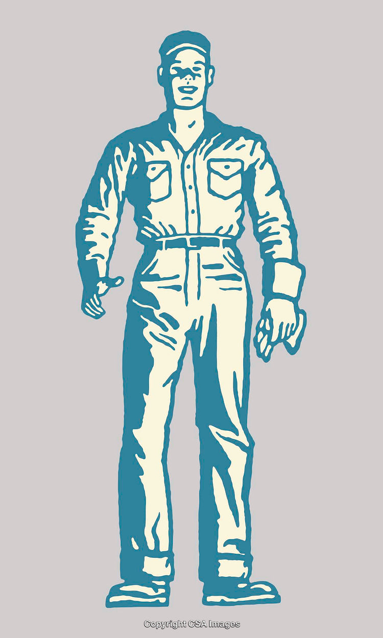 Retro Styled Illustration of Worker Character with Cap and Uniform