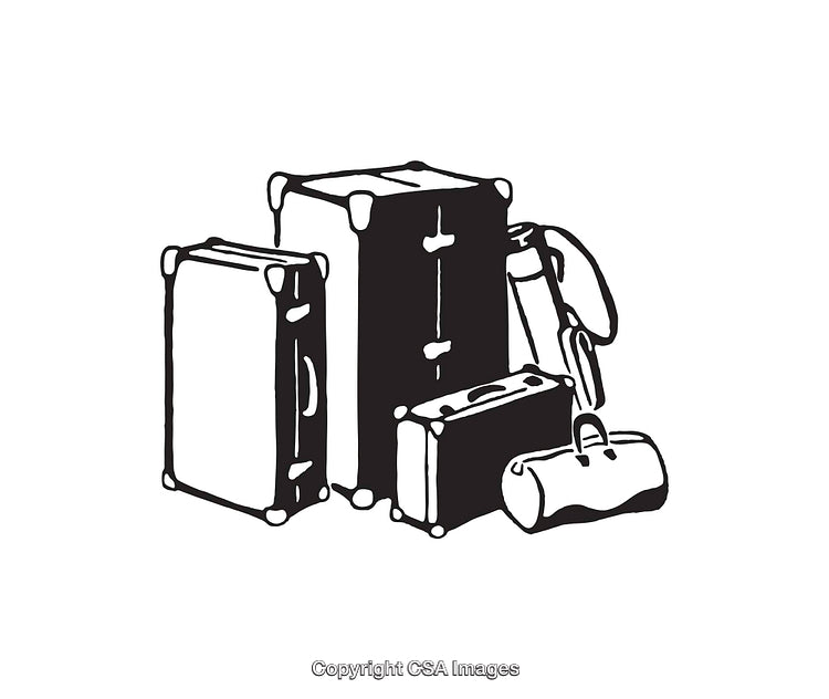 Black and White Line Art of Stacked Luggage Illustrations