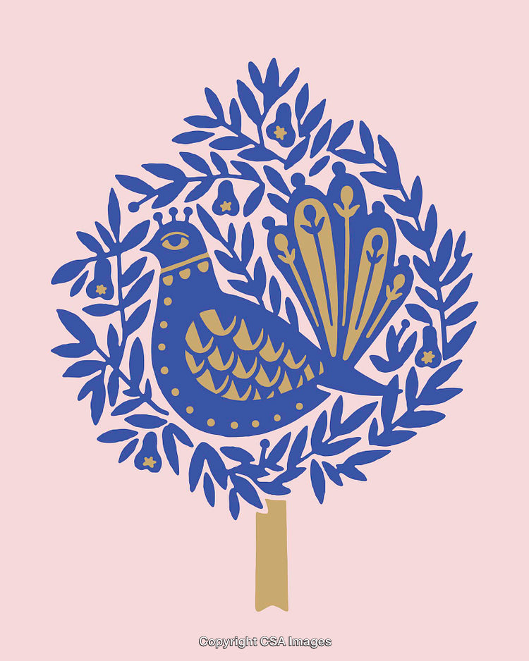 Colorful Folk Art Illustration of a Peacock in a Floral Design