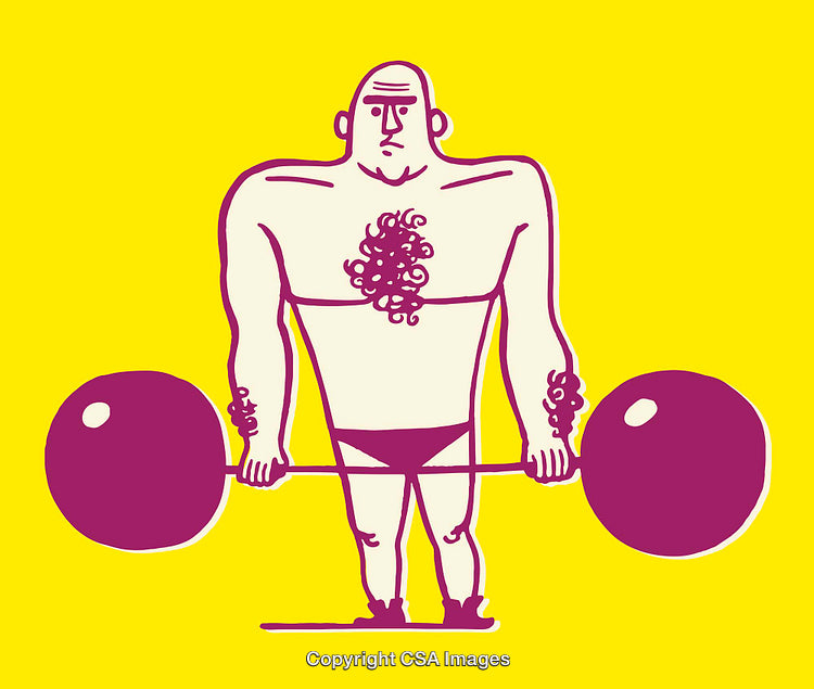 Bold Cartoon Weightlifter Illustrating Strength and Determination in Colorful Line Art
