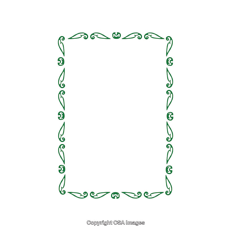 Elegant Green Ornamental Frame with Intricate Floral Design on White Background