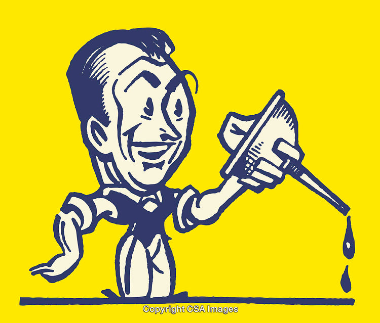 Vintage Cartoon Character with Oil Can in Retro Color Illustration