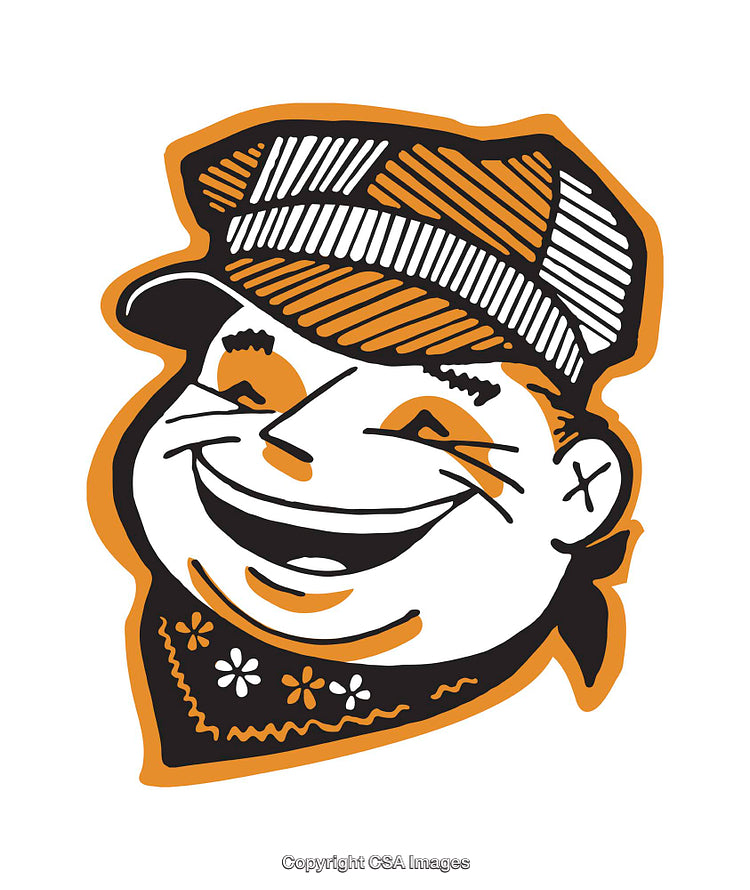 Colorful Illustration of a Smiling Cartoon Character Wearing Trucker Hat and Bandana