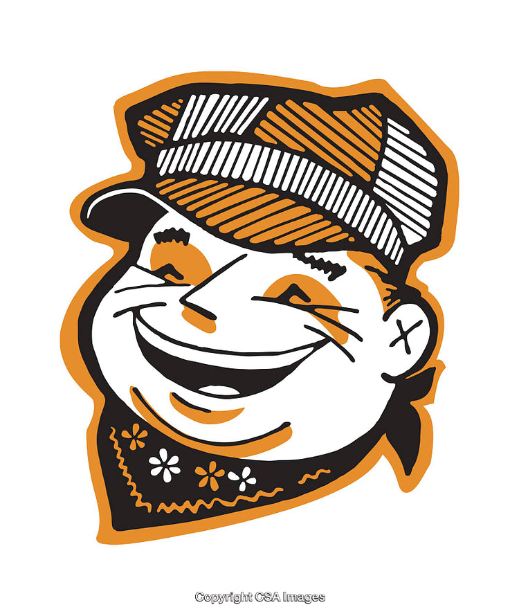 Colorful Illustration of a Smiling Cartoon Character Wearing Trucker Hat and Bandana