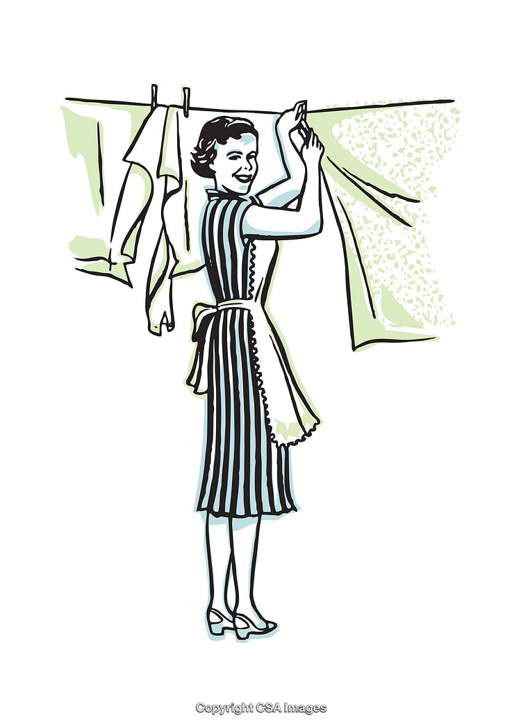 Retro Illustration of Woman Hanging Clothes on a Line