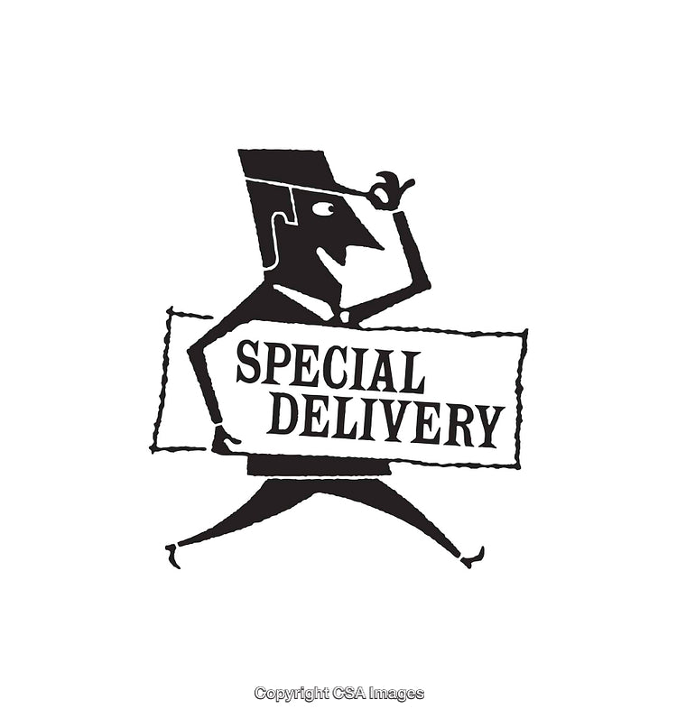Black and White Illustration of a Character Delivering a Special Parcel