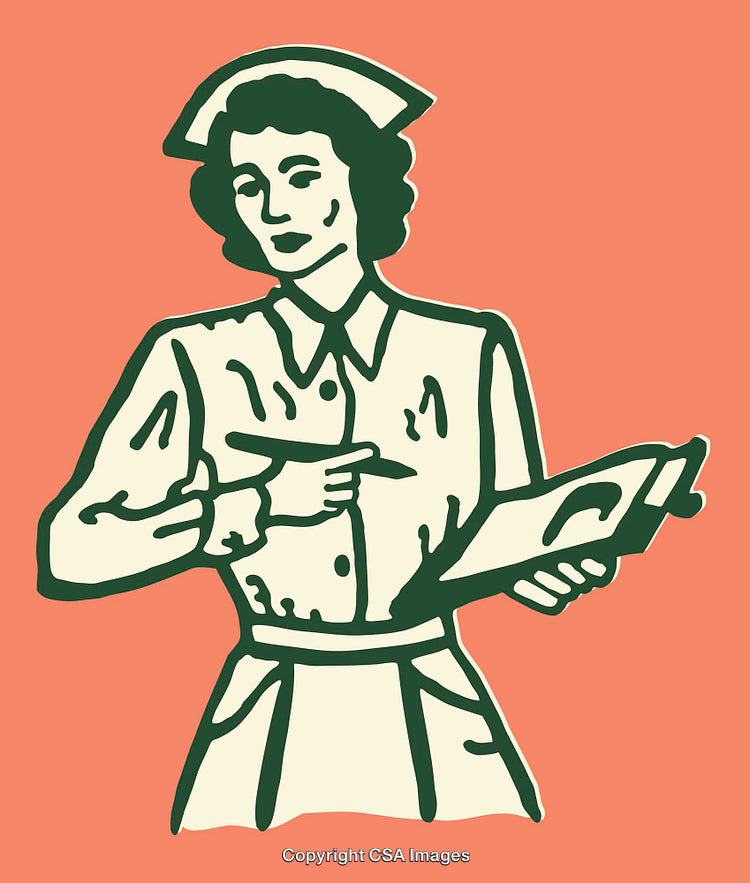 Vintage Retro Style Nurse Illustration in Color Line Art