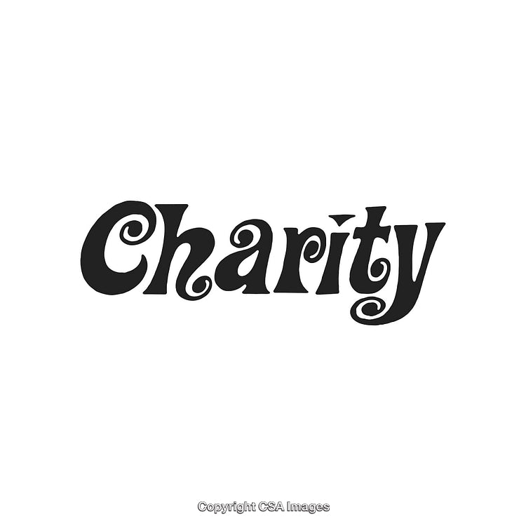 Stylish Charity Typography Design with Decorative Font Elements on White Background