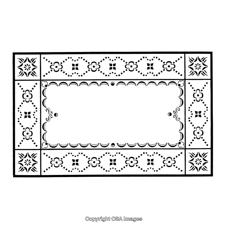 Ornamental Black and White Border with Intricate Floral and Geometric Patterns