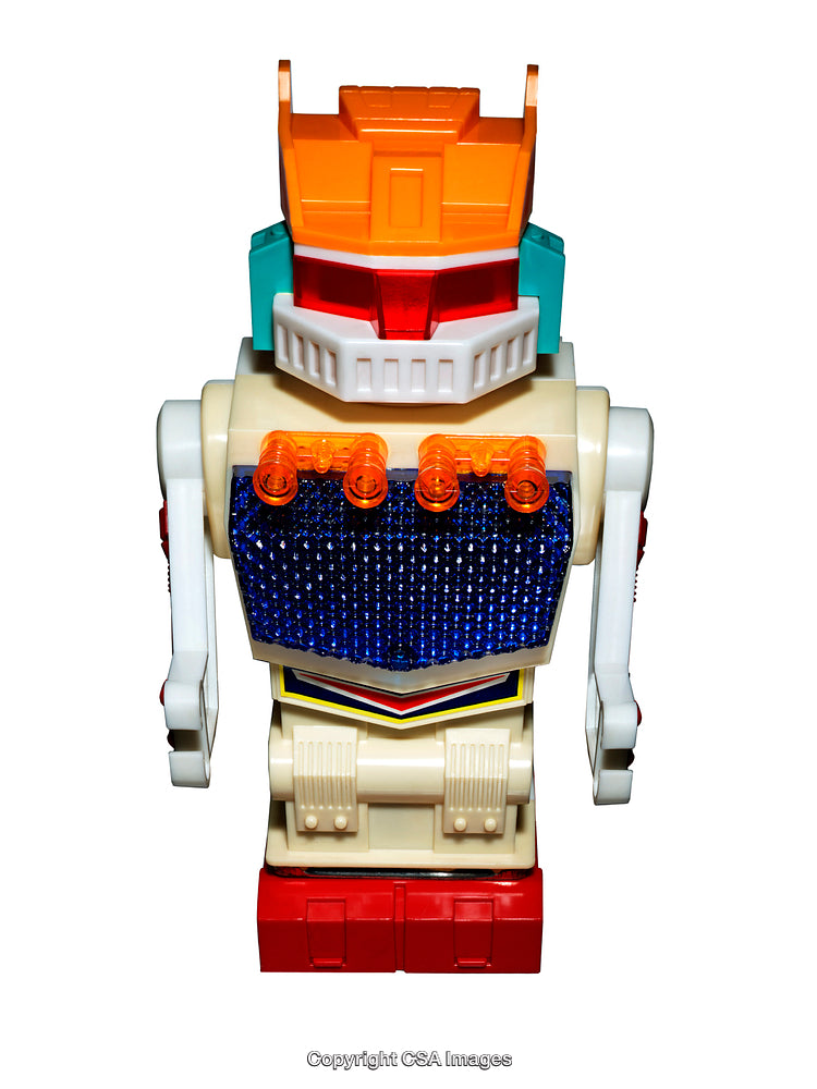 Close-Up of a Colorful Robot Action Figure with LED Lights
