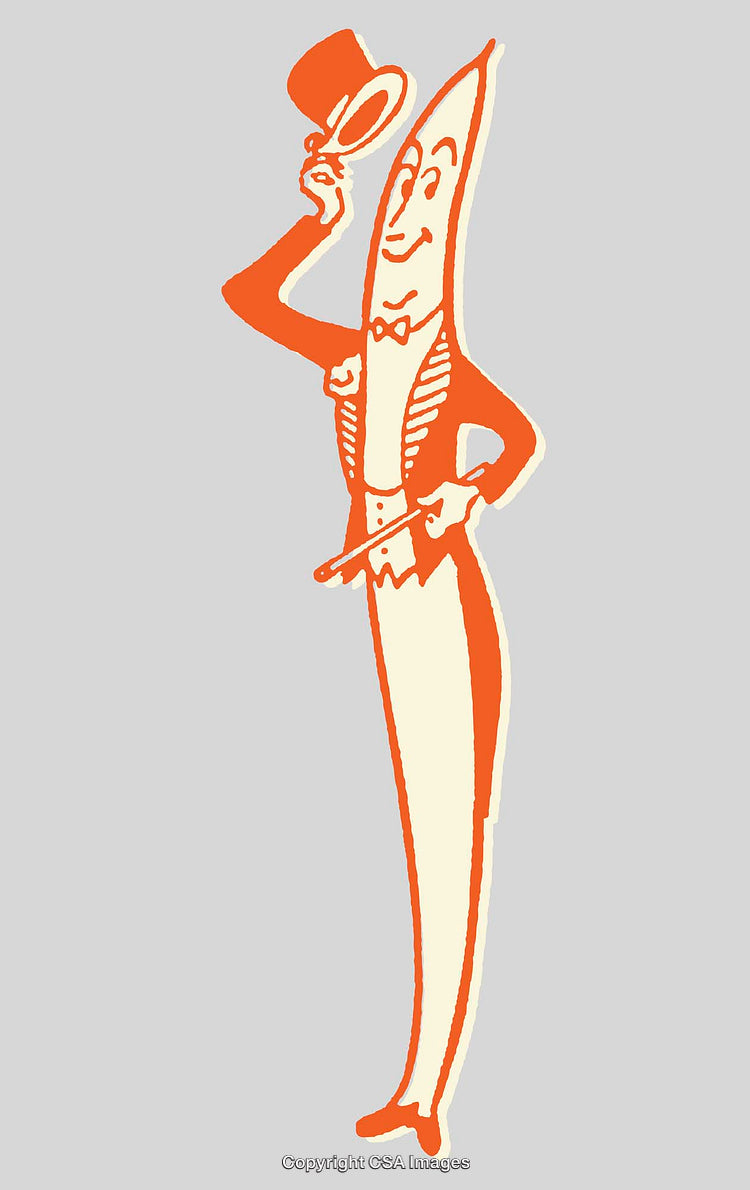 Vintage Banana Character Illustration Tipping Hat in Retro Line Art Style