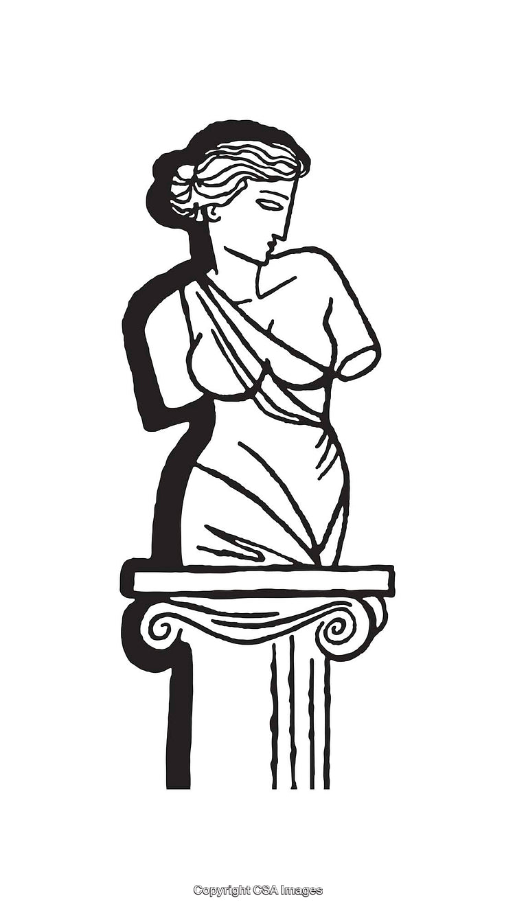 Elegant Line Art Drawing of a Classical Greek Statue on Pedestal