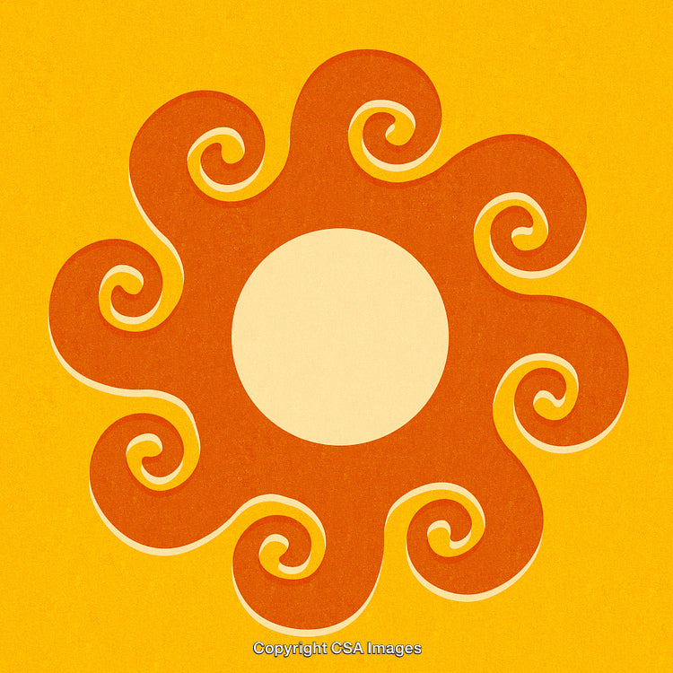 Abstract Sun Illustration with Swirling Rays in Warm Orange and Yellow Tones