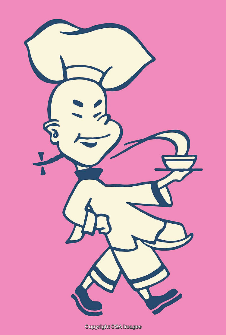 Playful Cartoon Chef Illustration with Vibrant Pink Background